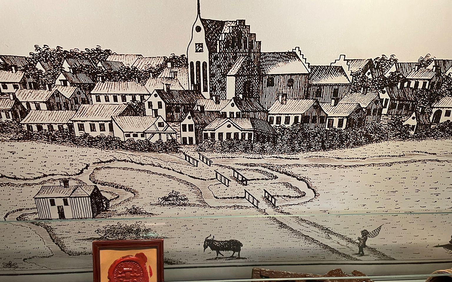 Tegning af Grenaa by i Middelalderen