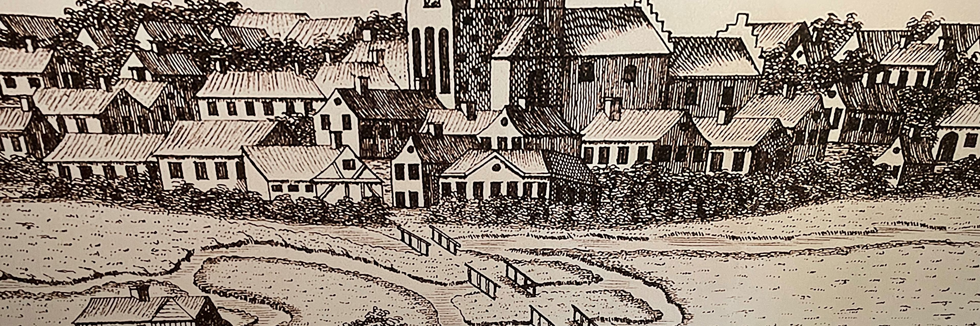 Tegning af Grenaa by i Middelalderen