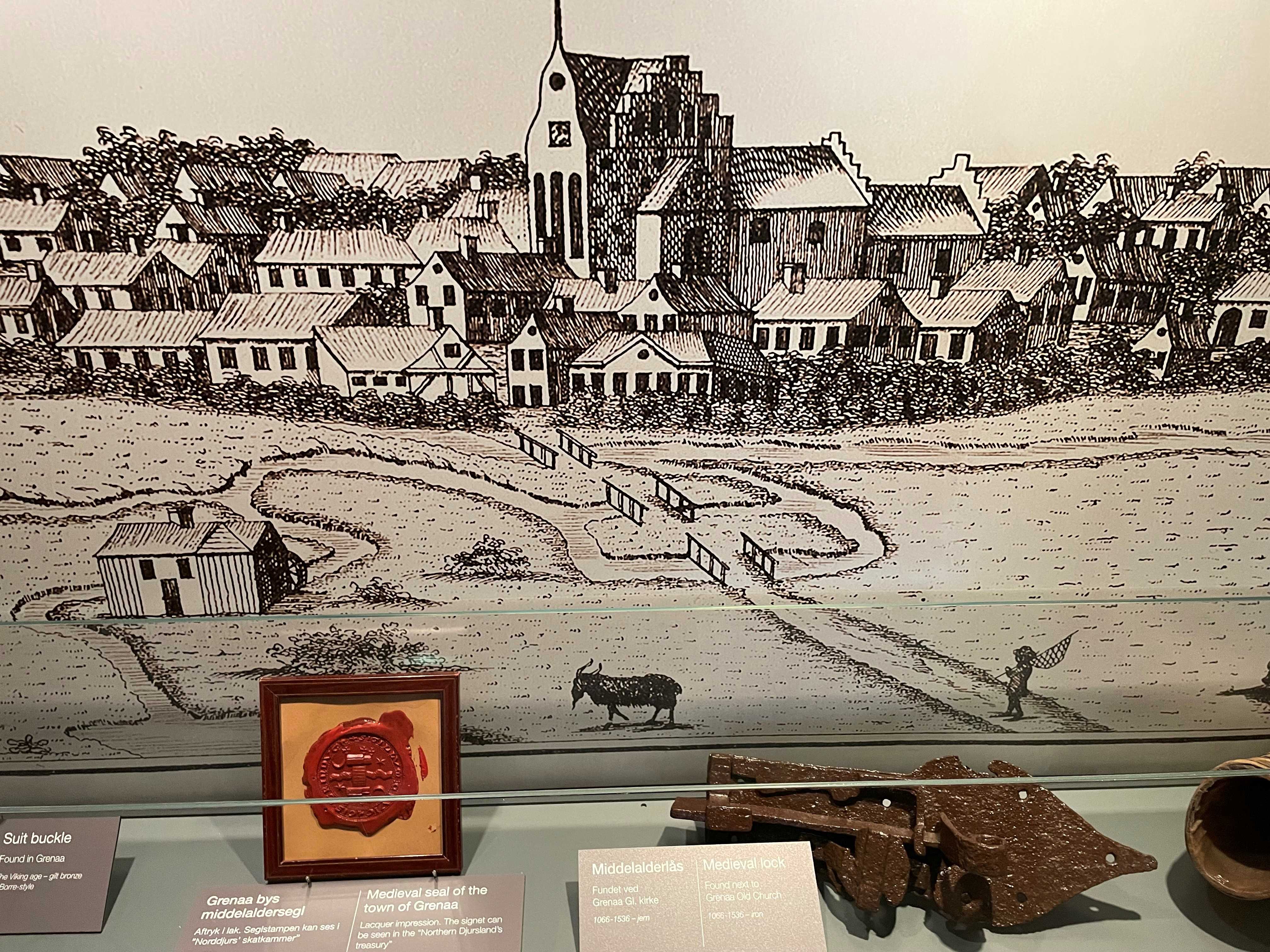 Tegning af Grenaa by i Middelalderen